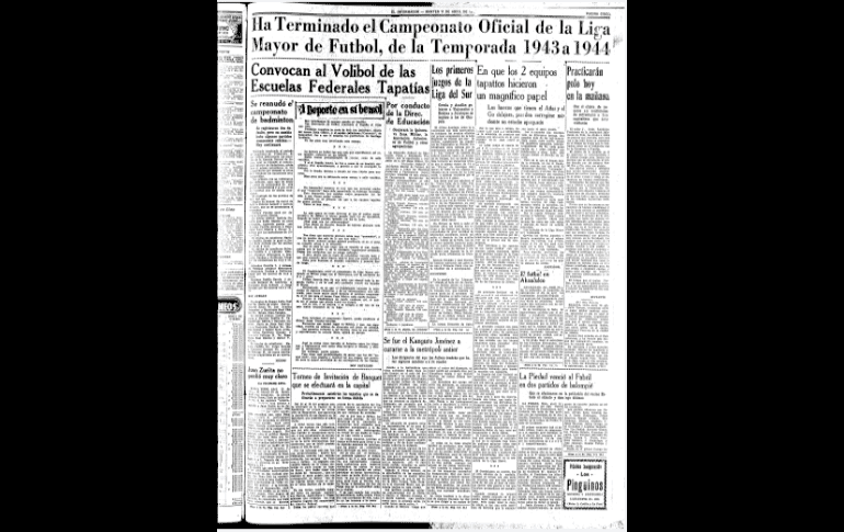 CUARTO LUGAR. Oficialmente terminó en 1944 el primer torneo profesional en México, siendo líderes y triunfando los equipos de Real España y Asturias. En tercer sitio quedó Moctezuma y el Atlas terminó como cuarto lugar. EL INFORMADOR/ARCHIVO