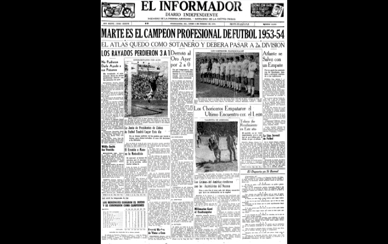 EL PRIMER DESCENSO. La primera vez que los rojinegros olieron a azufre fue en la temporada 1953-54, asegurando el último lugar de la tabla al perder 0-1 contra Tampico. Sin embargo un año después volvieron al máximo circuito. EL INFORMADOR/ARCHIVO