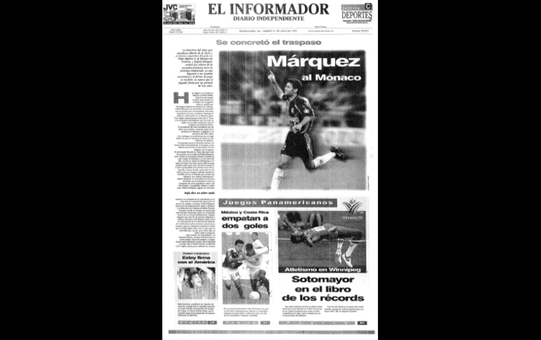 VENDIDO. Tras perder la Final ante Toluca, Rafael Márquez, quien ya había debutado con la Selección mayor, fue vendido por el presidente Alberto de la Torre al Mónaco de Francia, siendo una trasferencia histórica para el club y para México. EL INFORMADOR/ARCHIVO
