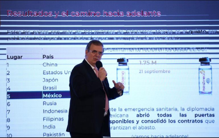 Ebrard dice que México sigue ampliando el portafolio de vacunas porque la Cofepris ya autorizó la fase III ensayos clínicos de Walvax, de China; Sanofi de Francia. SUN / G.Espinosa