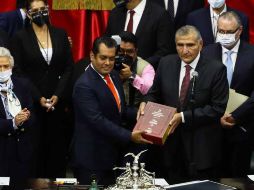 Adán Augusto López, entregó el tercer informe de Gobierno al diputado Sergio Carlos Gutiérrez Luna. SUN/D. Sánchez