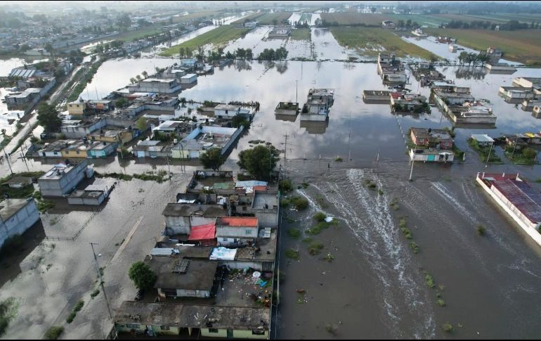 Autoridades de Tlahuelilpan, Hidalgo, compartieron hoy tomas aéreas de las inundaciones. FACEBOOK/Gobierno Municipal Tlahuelilpan 2020-2024
