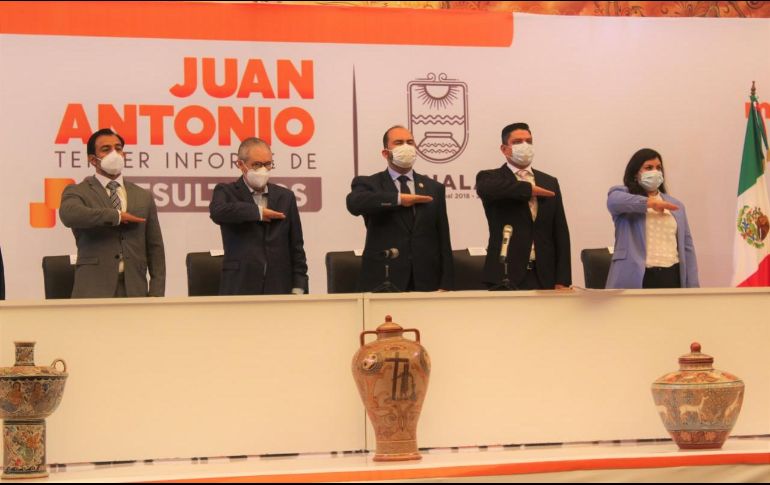 El secretario General del Gobierno de Jalisco, Enrique Ibarra Pedroza destacó el trabajo que realizó el presidente municipal, Juan Antonio González. CORTESÍA