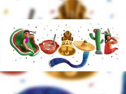 Una china poblana, el preciado pozole y un zarape son algunos de los protagonistas de este Doodle. ESPECIAL / Google