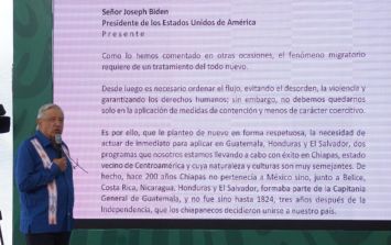 AMLO leyó en su rueda de prensa diaria la carta que envió al de Estados Unidos el 9 de septiembre. SUN / E.Hernández