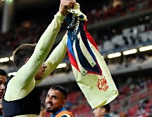 En su último clásico, el jugador americanista debutado por Michel Leaño marcó el 3-0 en favor de las Águilas y celebró de esta manera en el Estadio Akron. IMAGO7