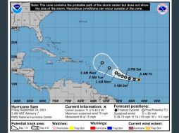 El Centro Nacional de Huracanes (NHC) de EU no ha emitido hasta ahora avisos por el paso de este huracán. TWITTER / @NHC_Atlantic