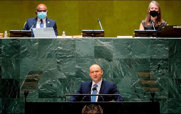 El primer ministro de Israel, Naftali Bennett, durante su participación en la Asamblea. EFE/J. Minchillo