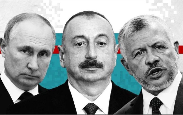 El presidente ruso Vladimir Putin, el presidente de Azerbaiyán, Ilham Aliyev y el rey de Jordania, Abdalá II bin Al Hussein son algunos de los que figuran en los Pandora Papers. BBC /