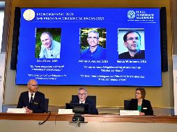 Este lunes 11 de octubre, los especialistas, el canadiense David Card, el estadounidense-israelí Joshua Angrist y el estadounidense-holandés Guido Imbens, obtuvieron el Premio Nobel de Economía 2021. AFP / C. Bresciani