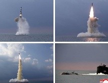 Imágenes publicadas por medios mostraron al misil blanco y negro emergiendo del agua con un submarino en la superficie. AFP/KCNA