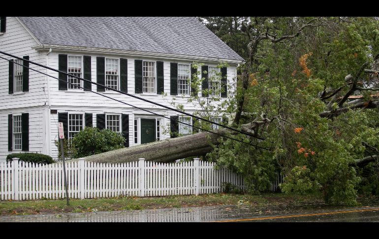 Trabajadores de servicios públicos trabajaban para restaurar la electricidad una vez que los vientos y la lluvia disminuyeron durante el día. EFE/C. Gunther