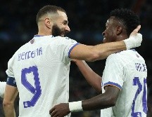 HISTÓRICO. Tras una asistencia de Vinicius, Karim Benzema marcó el gol 1000 del Real Madrid en la historia de la Champions League. EFE/K. HUESCA