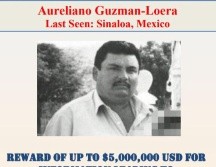 El Departamento de Estado estadounidense publicó publicó esta ficha de la recompensa por Aureliano Guzmán Loera. TWITTERHSIPhoenix