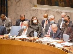 El Presidente Andrés Manuel López Obrador (AMLO) habló durante un debate sobre mantenimiento de la paz y seguridad tras haberse reunido con el Secretario General de la ONU, António Guterres. ESPECIAL