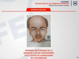El retrato hablado elaborado por personal de la Fiscalía a partir de los testimonios de testigos y de la víctima, tiene una similitud de alrededor del 85% con la persona señalada. ESPECIAL /