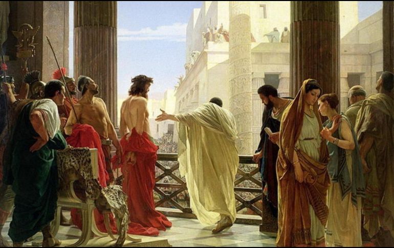 «Pilato le dijo: “¿Conque tú eres rey?” Jesús le contestó: “Tú lo has dicho. Soy rey”». WIKIMEDIA/«Ecce Homo», de Antonio Ciseri