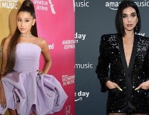 A pesar de haber sido dos de las cantantes más escuchadas del año, Ariana Grande y Dua Lipa no triunfaron en ninguna categoría en los American Music Awards 2021. AFP/ ANGELA WEISS, AFP/ JAMIE MCCARTHY