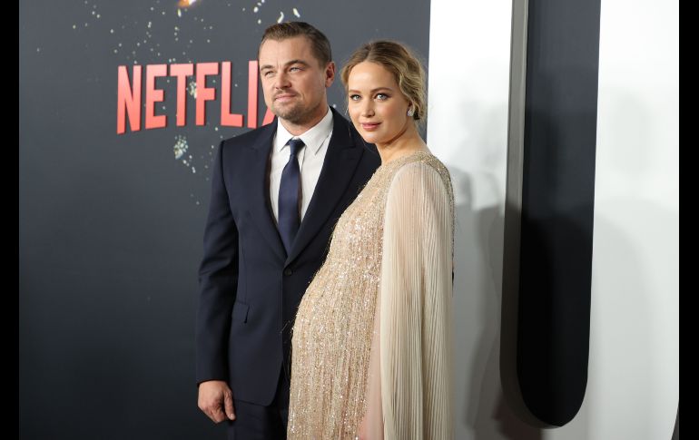 Jennifer Lawrence y Leonardo DiCaprio en la premiere este lunes en Nueva York. AFP/M. Coppola