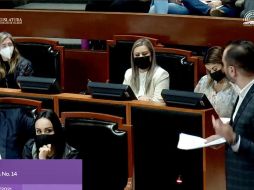 El coordinador de MC, Gerardo Quirino Velázquez Chávez, y la presidenta de la bancada de Hagamos, Mara Robles Villaseñor, durante la discusión. ESPECIAL