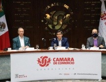 Raúl Uranga Lamadrid, presidente de la Cámara de Comercio de Guadalajara, durante la presentación del Balance Económico 2021 y Perspectivas 2022. ESPECIAL/Canaco