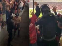 En el video que circula en redes sociales se observa al uniformado pegándole a la pared con la macana aparentemente alcoholizado. ESPECIAL