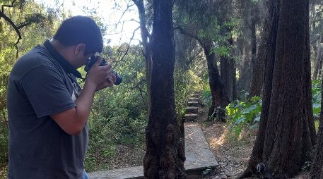 Andrés Rodríguez, biólogo de la UdeG, trabaja en una investigación sobre la herpetofauna y la diversidad de especies que existen en el bosque Colomos. EL INFORMADOR / CYNTHIA MÁRQUEZ