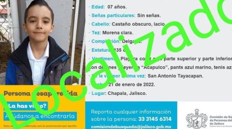 La Comisión de Búsqueda de Personas de Jalisco confirma la localización del menor André Ricardo Sánchez González, desaparecido ayer. ESPECIAL