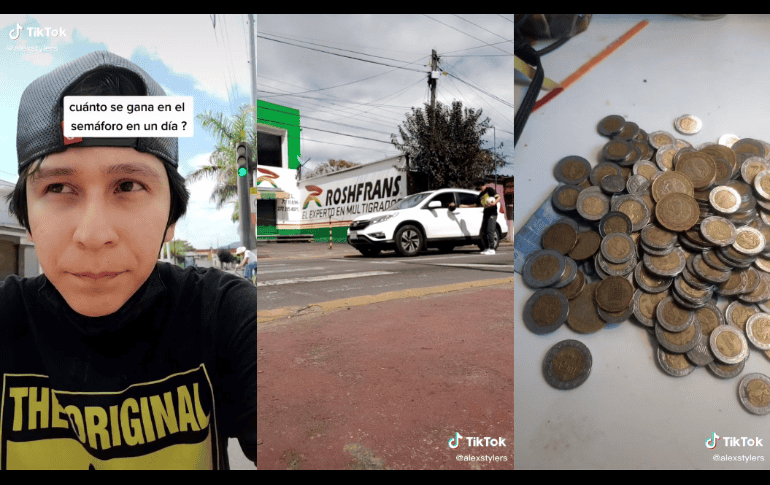 En apenas unas cuantas horas este joven reunió cerca de 400 pesos recibiendo monedas en un semáforo. TikTok: @alexstylers