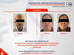 Los sospechosos enfrentan cargos por desaparición cometida por particulares, desaparición con su agravante y homicidio calificado. ESPECIAL