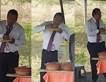 ¡Panza llena, corazón contento! Chofer se baja a comer tacos y retrasa el viaje (VIDEO)