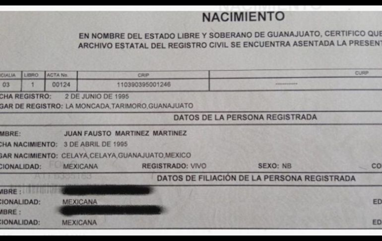 Tras un juicio de amparo, Guanajuato expidió la primera acta de nacimiento no binaria en el país. TWITTER: @FaustoGlow