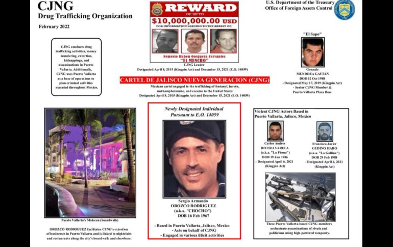 El Departamento del Tesoro de EU tiene fichados a cuatro hombres por cumplir diversas tareas para favorecer la operación del Cártel Nueva Generación en Puerto Vallarta. ESPECIAL /