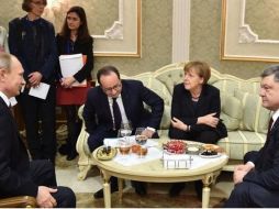 Los líderes de Rusia, Francia, Alemania y Ucrania durante la firma del Acuerdo de Minsk de 2015. AFP