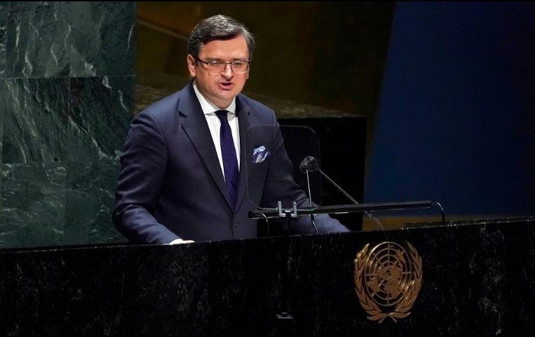 El ministro de Relaciones Exteriores, Dmytro Kuleba, durante una reunión en la ONU. AFP/T. Clary