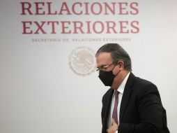 El canciller Marcelo Ebrard afirmó que es difícil el apoyo de México a un intento de respuesta bélica en contra de Rusia. EFE/I. Esquivel
