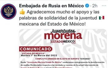 El comunicado de apoyo a Rusia fue firmado por Juventudes Morena del Estado de México. ESPECIAL