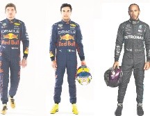 La pelea entre Max Verstappen (izq.) y Lewis Hamilton (der.) será encarnizada, mientras que se espera que Sergio Pérez tenga mayor protagonismo. ESPECIAL/RB Content Pol/ Daimler AG