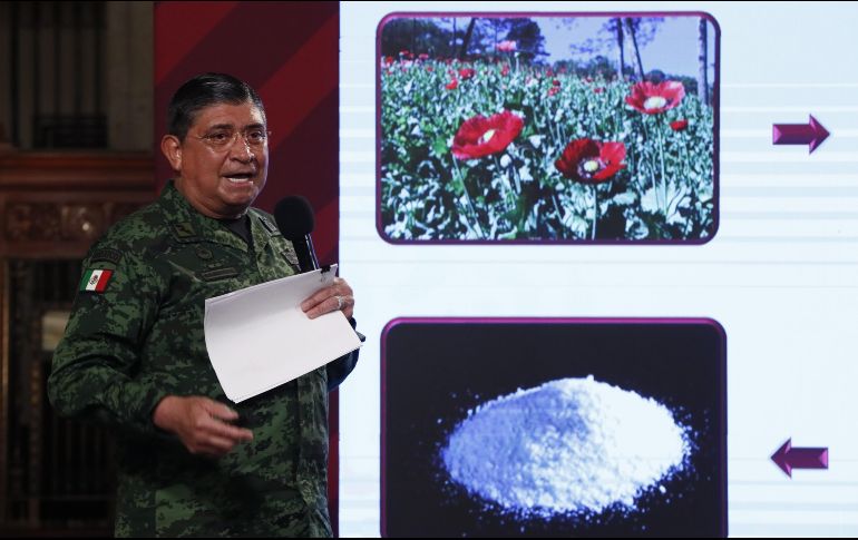 El secretario de la Defensa Nacional, Luis Cresencio Sandoval, destacó que la prioridad del Gobierno es la lucha contra las drogas sintéticas, que son las que más daño causan al organismo de los consumidores. EFE / J. Méndez