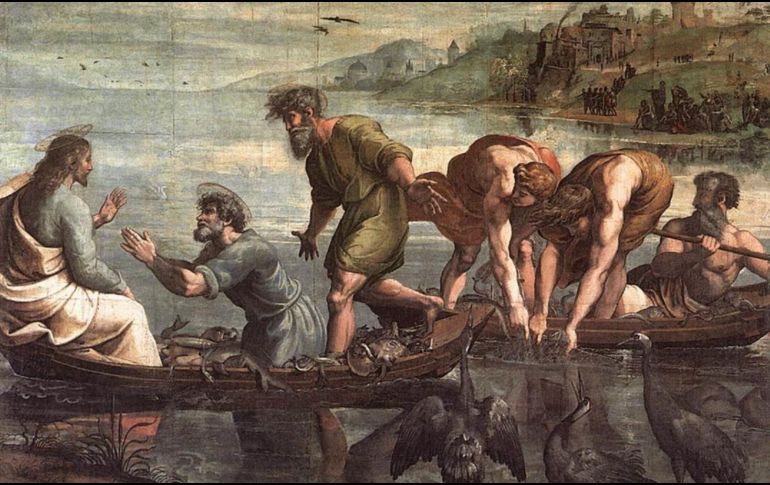 Que Jesús se presente a sus apóstoles en medio de su trabajo, fuera del templo, en la cotidianidad de sus vidas, nos lleva a pensar que a Jesús hay que ir descubriéndolo en nuestro día a día. WIKIMEDIA/«La pesca milagrosa», de Rafael Sanzio .