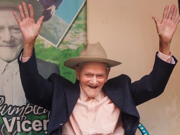 Juan Vicente Pérez Mora, el hombre más viejo del mundo, celebra su cumpleaños 113 en su natal estado Táchira. EFE/J. Parra