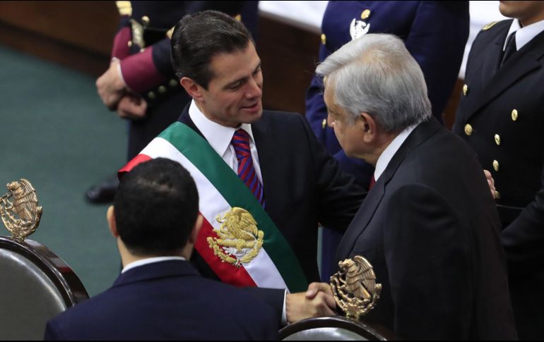 El Presidente López Obrador, en su discurso de toma de posesión el 1 de diciembre de 2018, le reconoció a Peña Nieto que a diferencia de sus antecesores se mantuvo al margen de los comicios. SUN / ARCHIVO