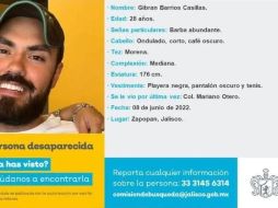 Gibrán Barrios estuvo privado de su libertad por casi 10 días. FACEBOOK/Comisión de Búsqueda de Personas del Estado de Jalisco