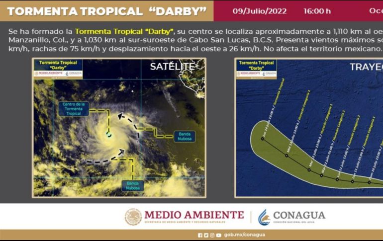 La tormenta tropical Darby se formó esta tarde en el Pacífico. ESPECIAL