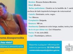 Roxana es blanca y delgada, mide 1.60 metros y tiene el cabello corto, ondulado y en color negro. ESPECIAL