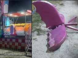 Dos piezas grandes de metal que se encontraban en la parte más alta del juego mecánico se habían desprendido y caído a un costado. SUN/ESPECIAL