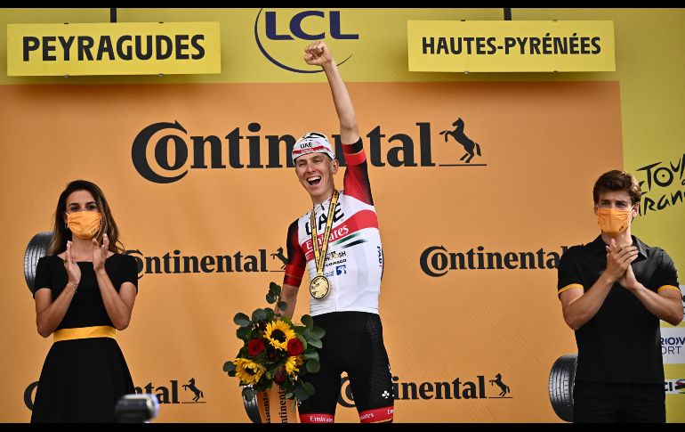El ciclista esloveno conquistó la etapa 17 del Tour de Francia con el equipo de Emiratos Árabes Unidos. AFP/M. Bertorello