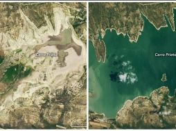 En las fotos, se aprecia el estado de la presa entre julio de 2015 y julio de 2022. ESPECIAL/NASA