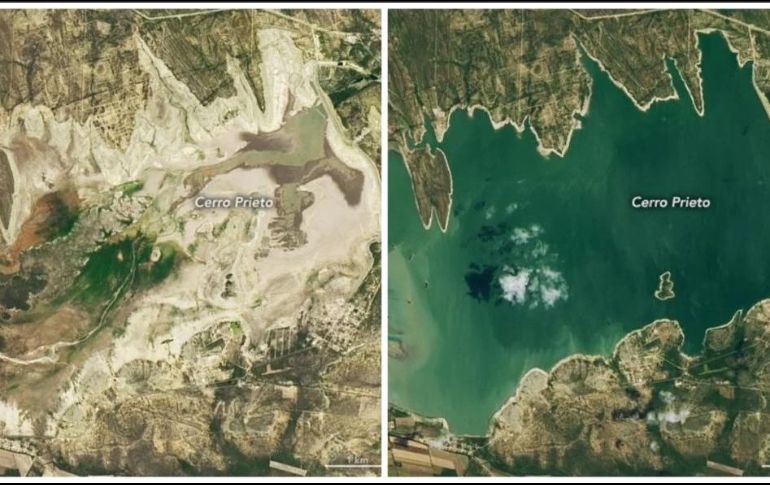 En las fotos, se aprecia el estado de la presa entre julio de 2015 y julio de 2022. ESPECIAL/NASA