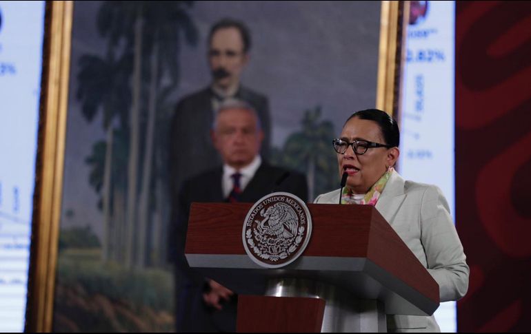 Rosa Icela Rodríguez destaca que de acuerdo con las estadísticas del Inegi de enero a diciembre de 2021 se registraron mil 148 homicidios menos con respecto a 2020. SUN / D. Sánchez